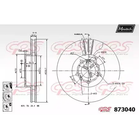 Тормозной диск MAXTECH 873040.6980 2MKQK 4329019 8 73040