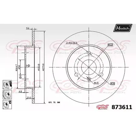 Тормозной диск MAXTECH A2RY1B 873611.6880 87361 1 4329474