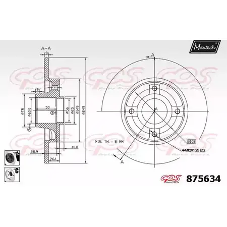 Тормозной диск MAXTECH 8 75634 875634.6065 HS225AQ 4329824
