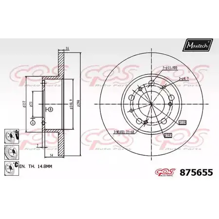Тормозной диск MAXTECH 9A2Y3SF 8756 55 875655.6880 4329905 изображение 0