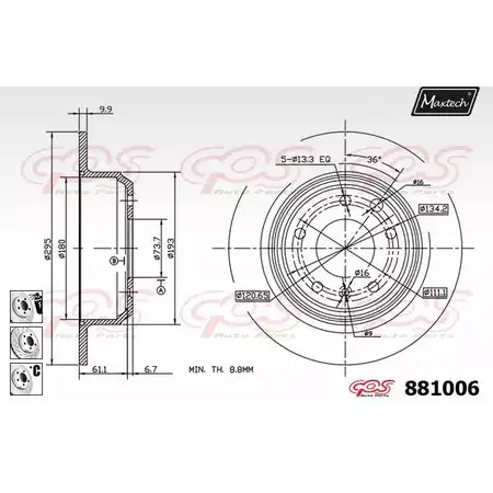 Тормозной диск MAXTECH 881006.6880 4330108 881 006 8EBCIA изображение 0