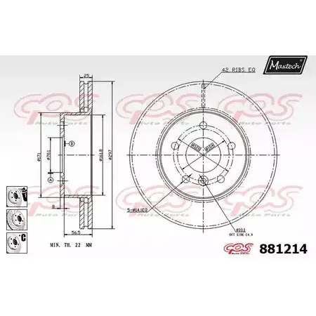 Тормозной диск MAXTECH 8 81214 B561BKW 4330136 881214.6880