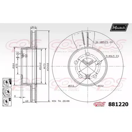 Тормозной диск MAXTECH 4330160 88 1220 881220.6880 X3F0U6