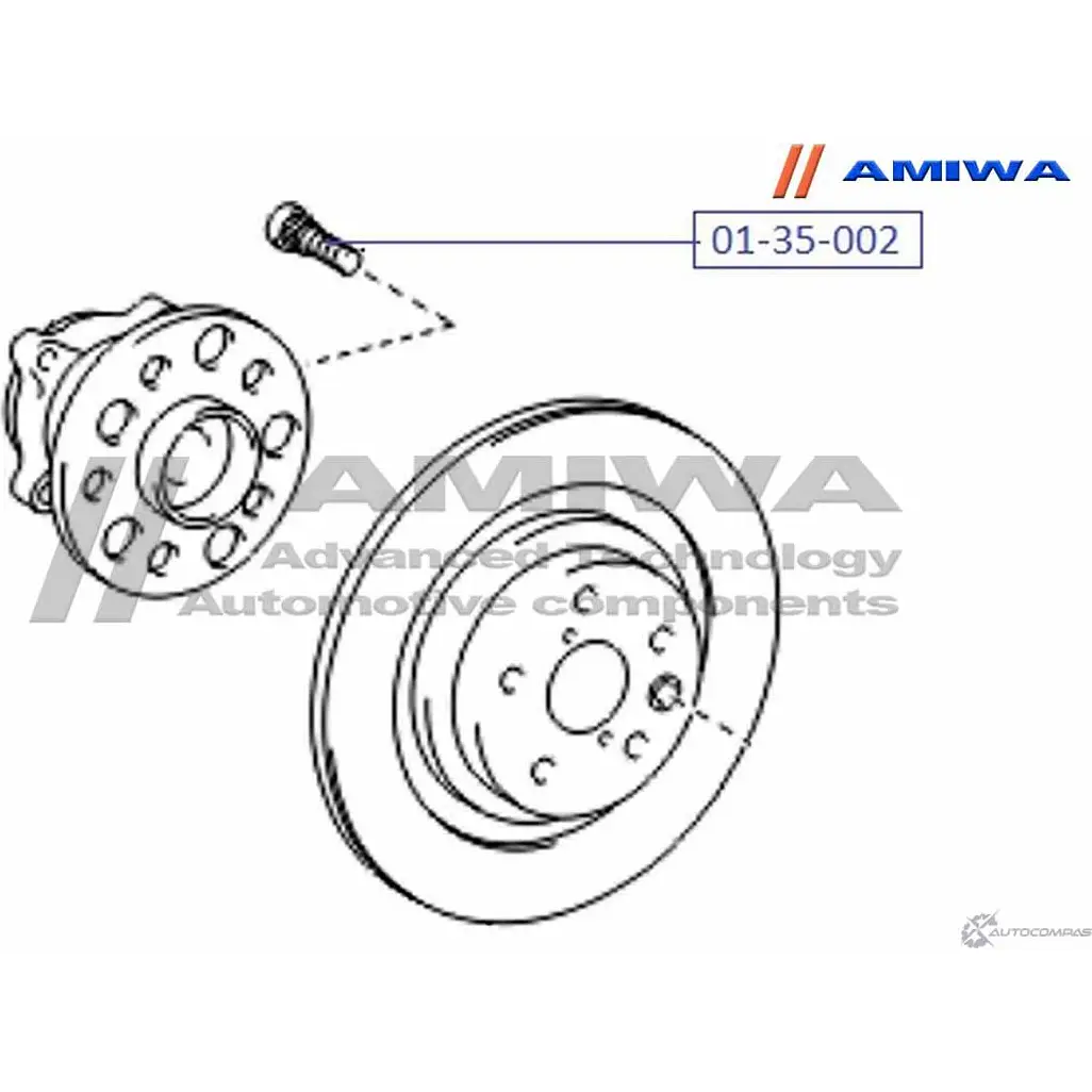 Шпилька колёсная AMIWA 5AFU05 01-35-002 F DBEL 1422491548 изображение 1