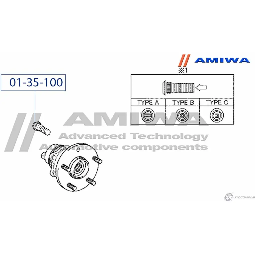 Шпилька колёсная AMIWA UX6SFK 1422491546 01-35-100 KV7V 6 изображение 1