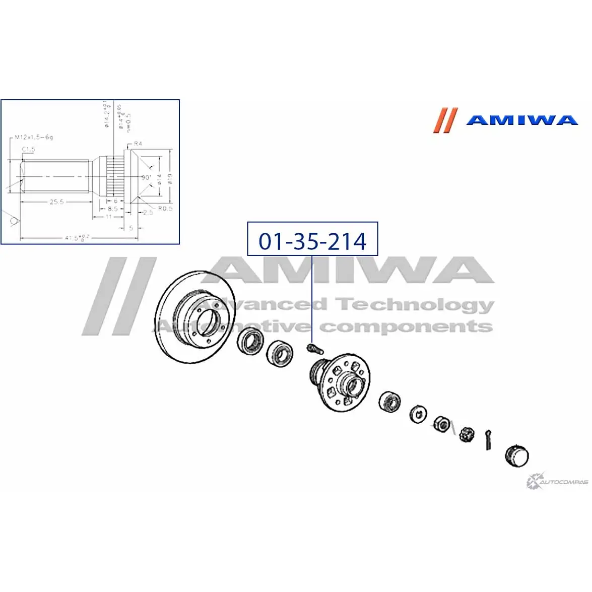 Шпилька колёсная AMIWA L FNJO 1422491601 01-35-214 NWJYI8 изображение 1