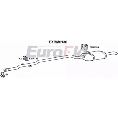 Задний глушитель EUROFLO 1JTV8Q AB SIXC 4353881 EXBM6136 изображение 0