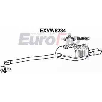 Задний глушитель EUROFLO N6 A2F7 4361495 O0H15LH EXVW6234 изображение 0