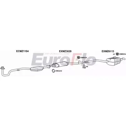 Система выпуска ОГ EUROFLO 4 EDX8 QAG01NO MZCLK223 5001E 4366462 изображение 0