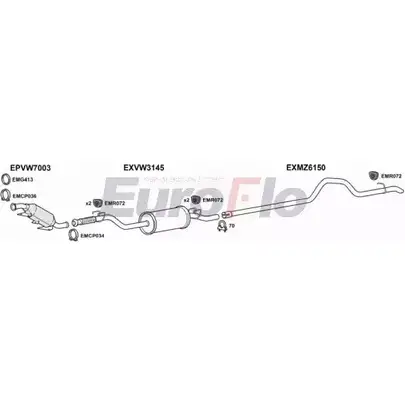 Система выпуска ОГ EUROFLO 4374544 E6 7T4 VWCRA25D 7001E03 95X6VSY изображение 0