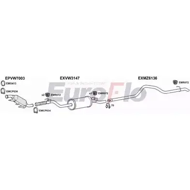 Система выпуска ОГ EUROFLO 4374589 VWCRA25D 7008C01 K9UOGB 2 A2IBGY изображение 0