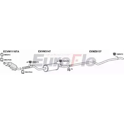 Система выпуска ОГ EUROFLO 4374611 XTLKI T 1NXAT VWCRA25D 7011E01 изображение 0