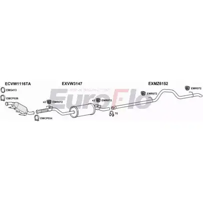 Система выпуска ОГ EUROFLO 93LMY SNK 37 4374636 VWCRA25D 9004H изображение 0