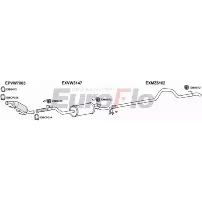 Система выпуска ОГ EUROFLO YC3Z84 22 VYL VWCRA25D 9008A 4374647 изображение 0