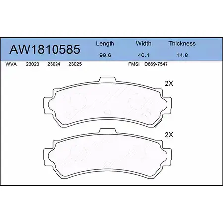 Тормозные колодки, дисковые, комплект AYWIPARTS WJVW6N 4381709 AW1810585 CJ6 3V изображение 0