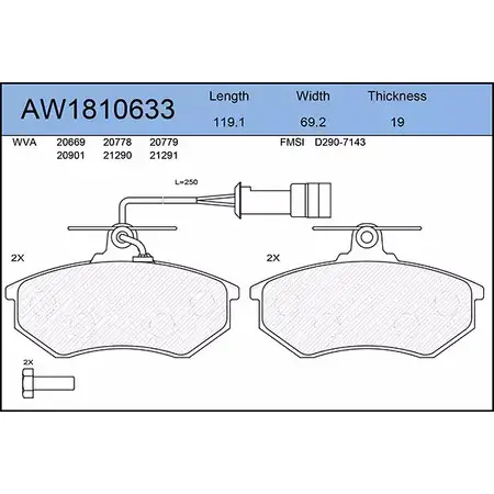 Тормозные колодки, дисковые, комплект AYWIPARTS AW1810633 01PHK4 4381755 RHU7A H изображение 0