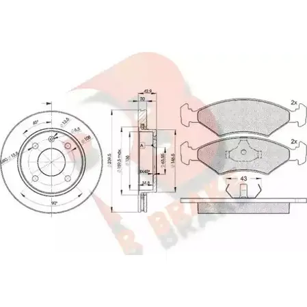 Комплект тормозов, дисковый тормозной механизм R BRAKE 3R03291064 4LKHG 4387004 2 0640 изображение 0