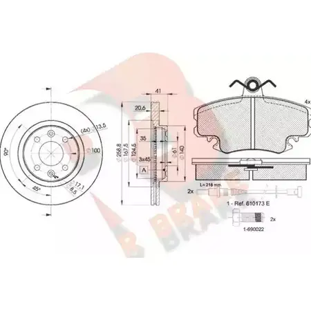 Комплект тормозов, дисковый тормозной механизм R BRAKE 4387056 21 463 3R09933550 HGUPA6 изображение 0