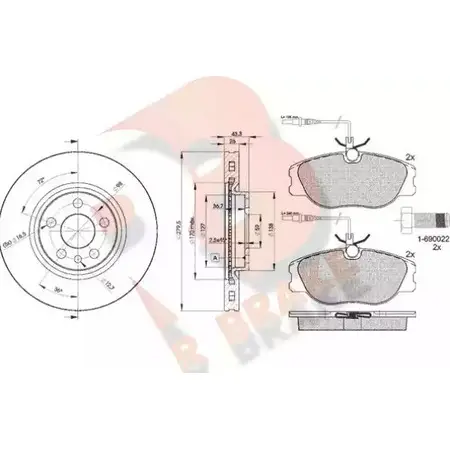 Комплект тормозов, дисковый тормозной механизм R BRAKE 0J294BC 3R10464620 4387063 2180 1 изображение 0