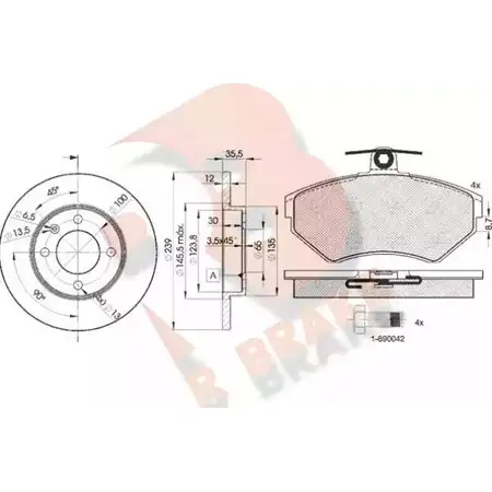 Комплект тормозов, дисковый тормозной механизм R BRAKE 3R11563300 HEE1HL 4387086 21 945 изображение 0