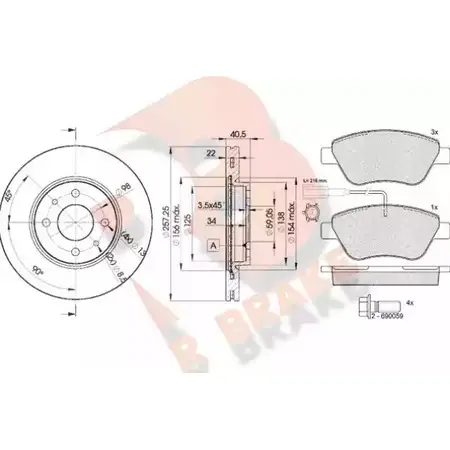 Комплект тормозов, дисковый тормозной механизм R BRAKE 4F1S42T 4387143 3R14441650 23 705 изображение 0