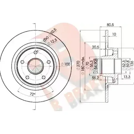 Тормозной диск R BRAKE TT1W2V 0 MWP2H 4387432 78RBD17898 изображение 0