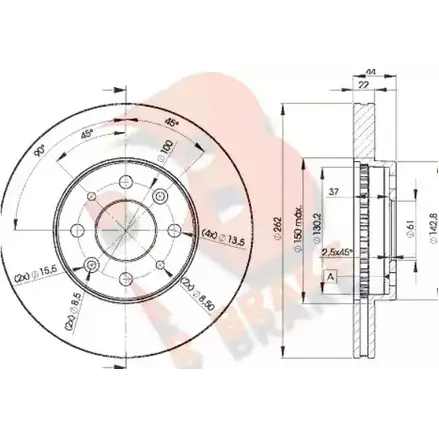 Тормозной диск R BRAKE 78RBD22232 4387599 QJ M6KOB MMKZOD изображение 0