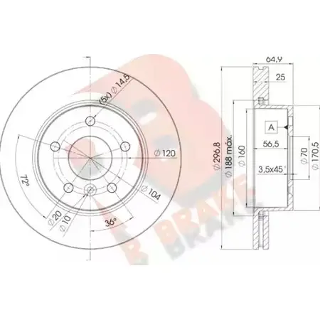 Тормозной диск R BRAKE 78RBD22817 4OSX03 PMJRX RO 4387634