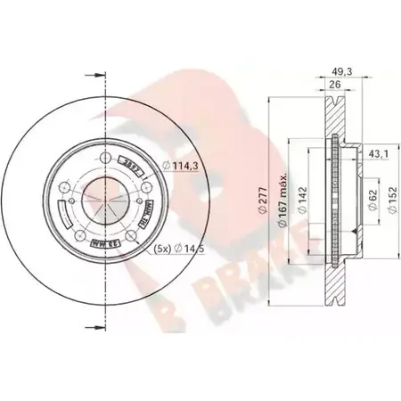 Тормозной диск R BRAKE 67LJ4 W48 DYG 4387645 78RBD22897 изображение 0