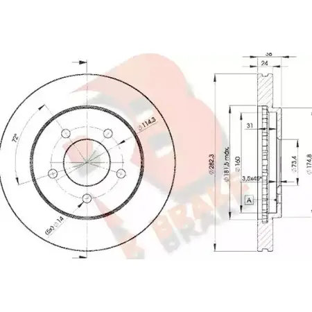 Тормозной диск R BRAKE 6QZ G9A OL3GV 78RBD25347 4387893 изображение 0