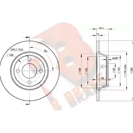 Тормозной диск R BRAKE NJ8 BW 78RBD28014 4388047 83XQCD изображение 0