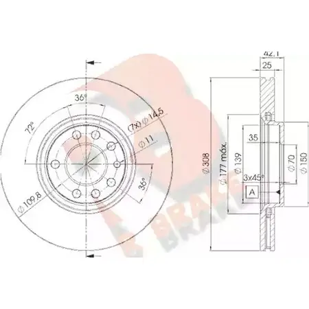 Тормозной диск R BRAKE RNG8YL2 78RBD29061 4388094 JHKXY E