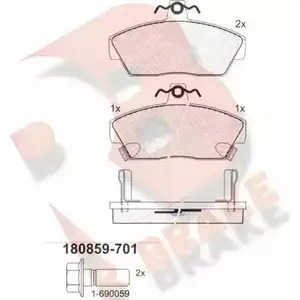 Тормозные колодки, дисковые, комплект R BRAKE 215 20 RB0859-701 21521 4388674 изображение 0