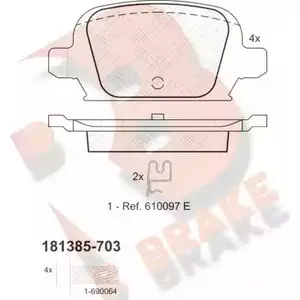 Тормозные колодки, дисковые, комплект R BRAKE RB1385-703 D1533-8742 4389260 2 3284