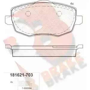 Тормозные колодки, дисковые, комплект R BRAKE 2407 3 RB1621-703 8HF4F 4389513 изображение 0