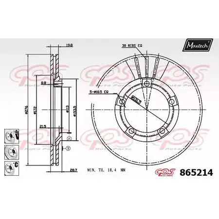 Тормозной диск MAXTECH 3WPJYUX 865 214 865214.6980 134179855