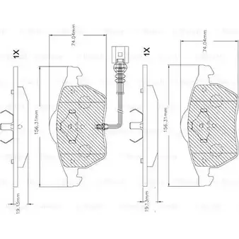 Тормозные колодки, дисковые, комплект Bosch BA 0687A F 03B 150 264 1193533250 7434-D555,7710-D687 изображение 0