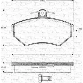Тормозные колодки, дисковые, комплект MAGNETI MARELLI 1193771519 363702161038 BP1038 21 945