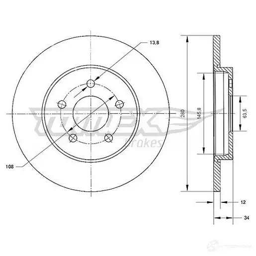 Тормозной диск TOMEX BRAKES 1437748135 tx7053 DGF C0 изображение 0