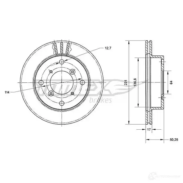Тормозной диск TOMEX BRAKES tx7059 1437836564 WLF W1