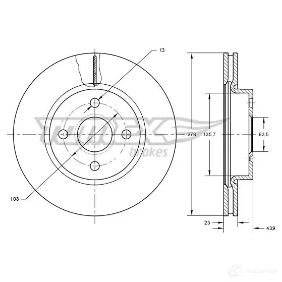 Тормозной диск TOMEX BRAKES 1437836841 9FKZ 8 tx7392