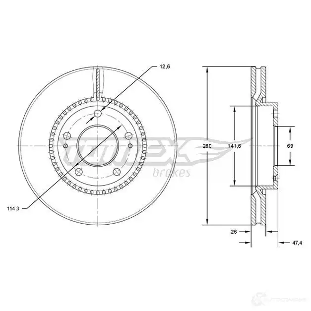 Тормозной диск TOMEX BRAKES 1437836839 R783 U tx7135
