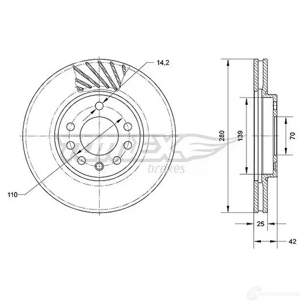 Тормозной диск TOMEX BRAKES 1437836927 tx7011 ESZQ U изображение 0