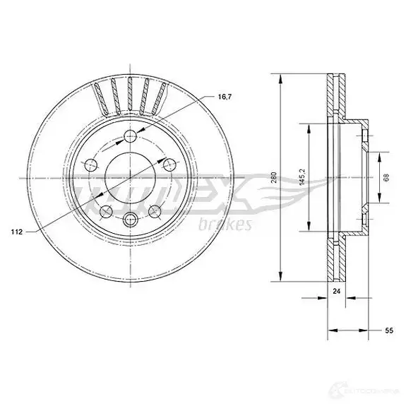 Тормозной диск TOMEX BRAKES 1437836793 7HY M3B tx7078 изображение 0