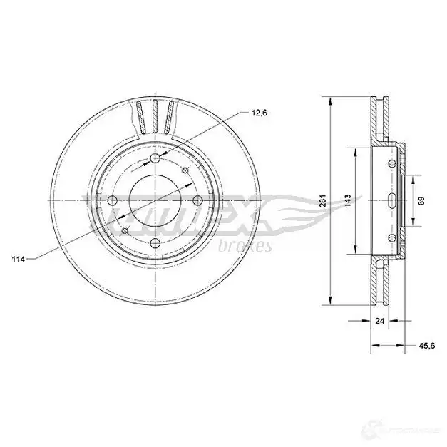 Тормозной диск TOMEX BRAKES tx7069 1437836814 CC DD80 изображение 0