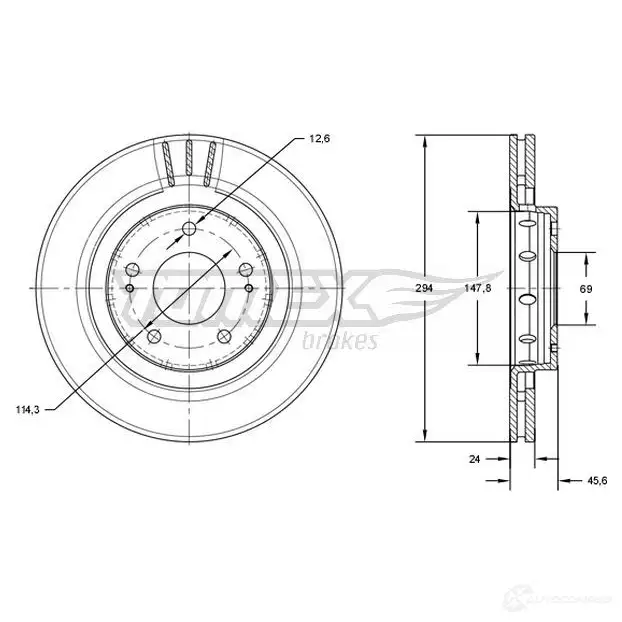 Тормозной диск TOMEX BRAKES V G2SR8N 1437836825 tx7174 изображение 0