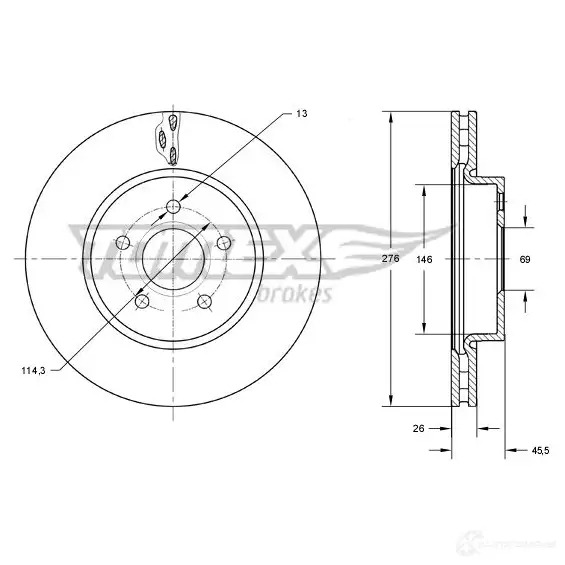 Тормозной диск TOMEX BRAKES S Q7JMH 1437836792 tx7385