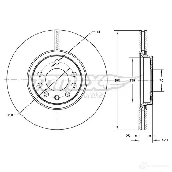Тормозной диск TOMEX BRAKES A6 ABS 1437838824 tx7203
