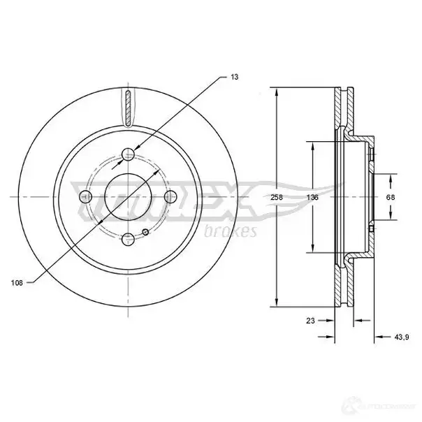 Тормозной диск TOMEX BRAKES 1437838805 tx7266 MV3B M