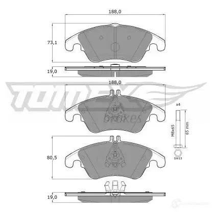 Тормозные колодки, комплект TOMEX BRAKES 24310 1425025411 tx1631 1 6-31 - Изображение 1